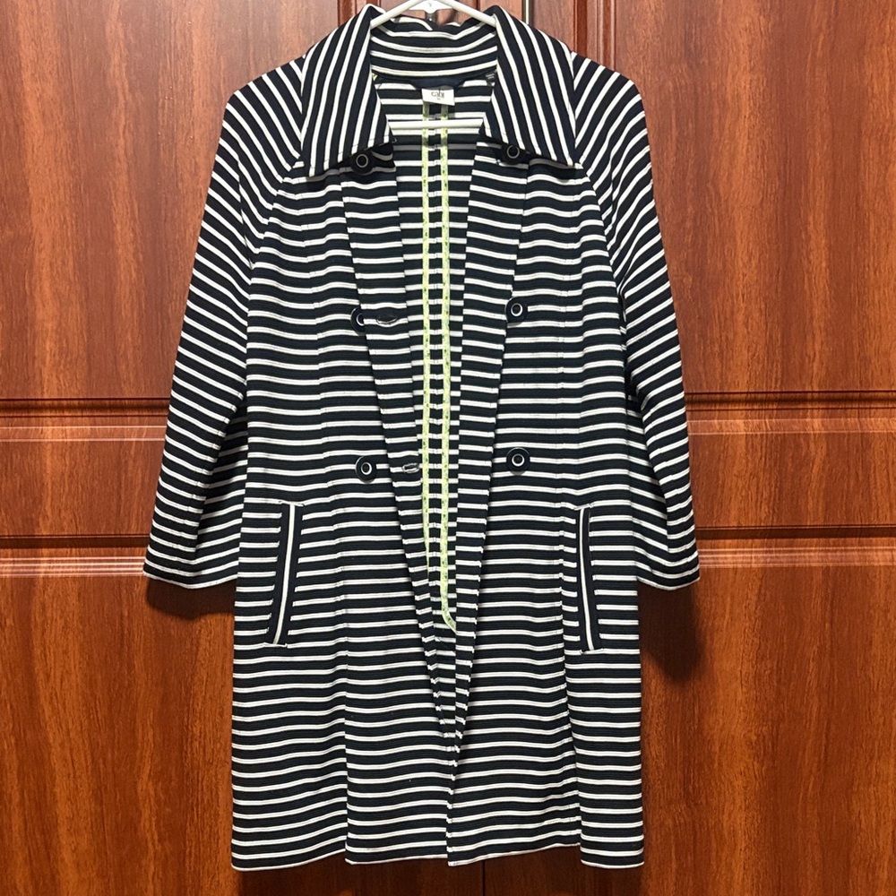 CAbi Navy and White Striped Pea Coat